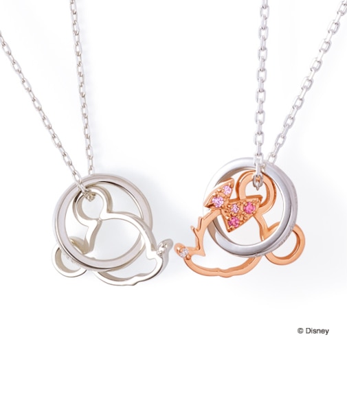 【Disney限定ジュエリーBOXでお届け】ディズニー ミッキー&ミニー / シルバー ペア ネックレス