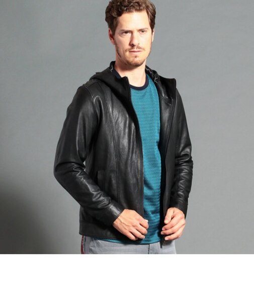 シープレザーフーデッドブルゾン