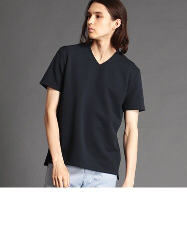 タックボーダー柄VネックTシャツ