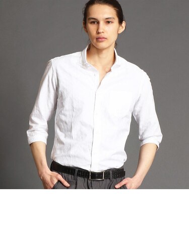 コットンリネンカッタウェイカラー７分袖シャツ