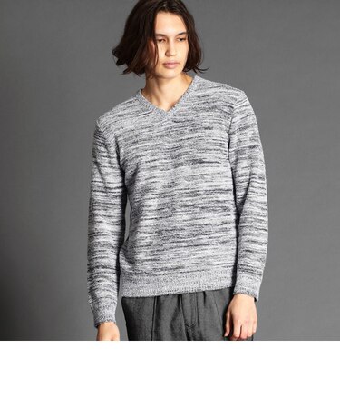 異素材ミックスメランジＶネックニット