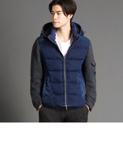 袖フリースデニムダウンブルゾン