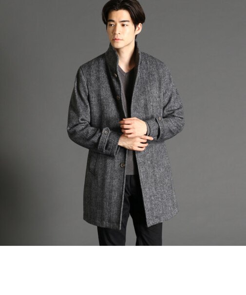 先染めヘリンボンウールコート