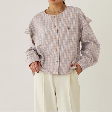 クロップドフリルチェックブラウス