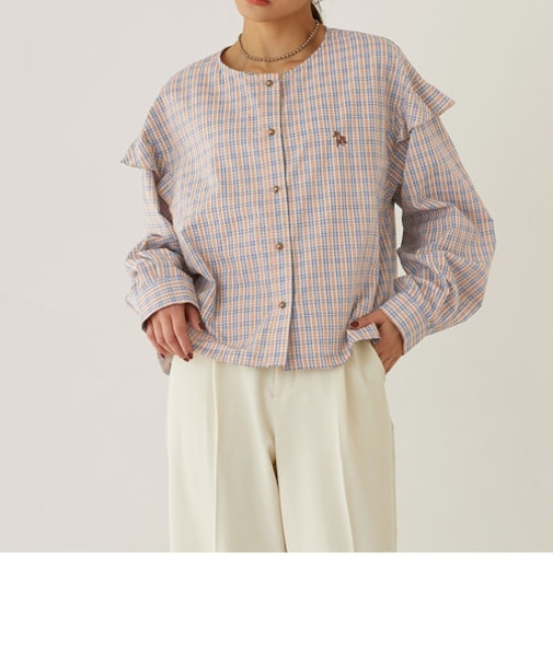 クロップドフリルチェックブラウス