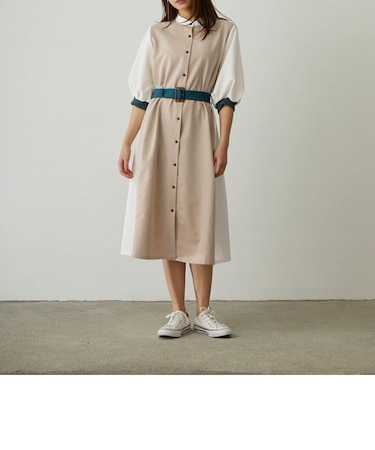 袖口リブバイカラーワンピース