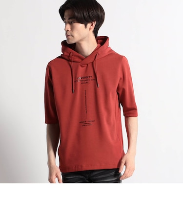 5分袖プリントプルオーバーパーカ