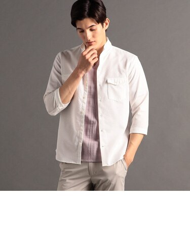 ギンガムサッカー スタンドカラー7分袖シャツ