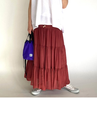 4段ティアード　スラブロングスカート