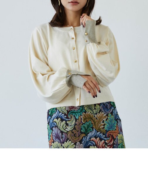 配色金ボタンカーディガン