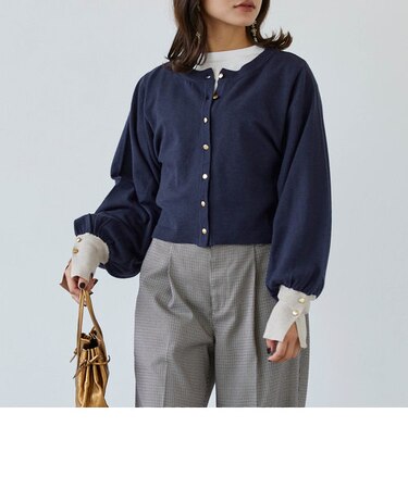 配色金ボタンカーディガン