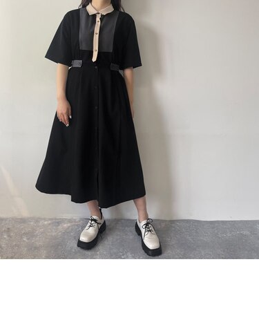 ブロッキングサイドベルトワンピース