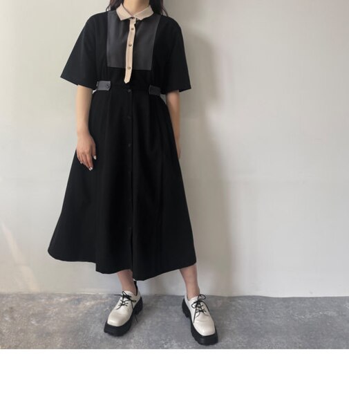 ブロッキングサイドベルトワンピース