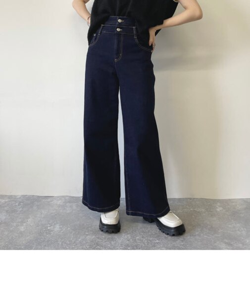 ダブルウエストバギーパンツ/デニム