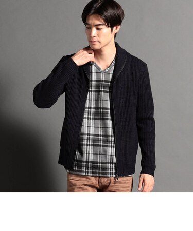 ショールカラ―ニットブルゾン