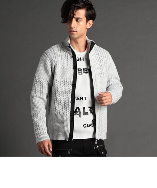 編地切替スタンドニットブルゾン