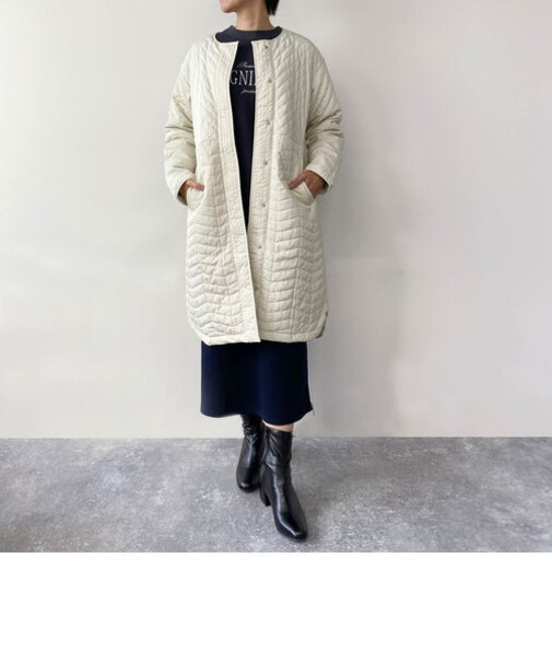 キルティングノーカラーコート