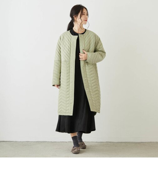 キルティングノーカラーコート