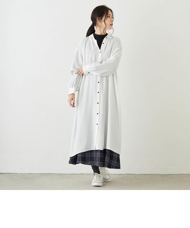 バックギャザーシャツワンピース