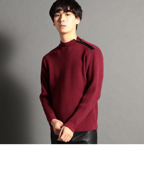 肩ファスナ－モックネックニット