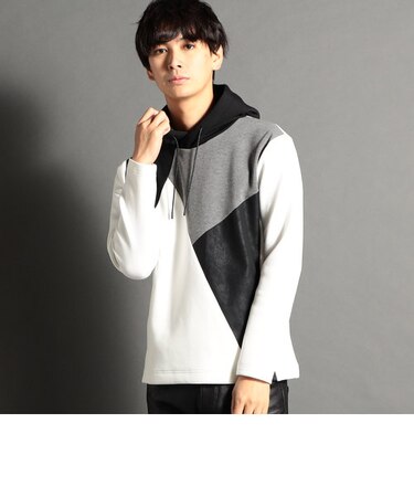 異素材コンビプルオーバーパーカ