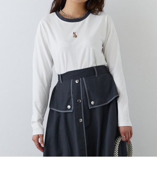 キツネ刺繍リンガーロンTEE