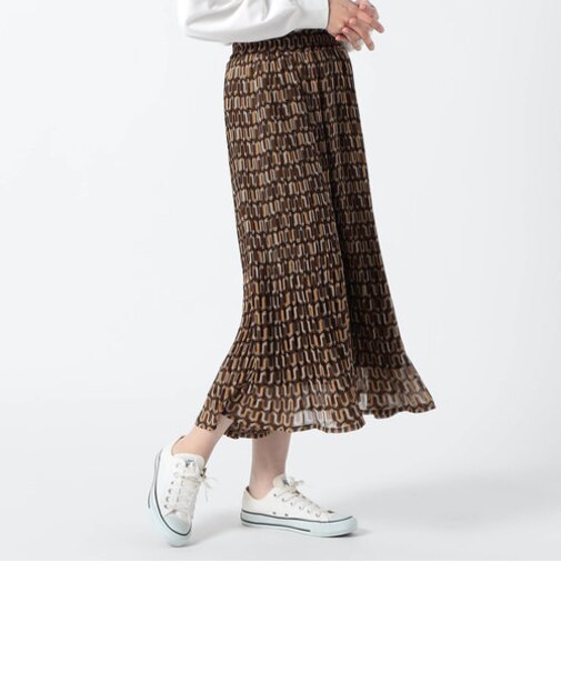 総柄シフォン　シワ消しプリーツスカート　