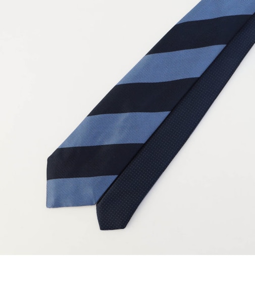 ワイドストライプ/ピンドット リバーシブルネクタイ