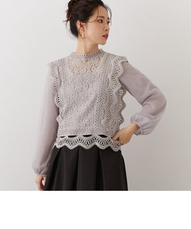 長袖レースブラウス