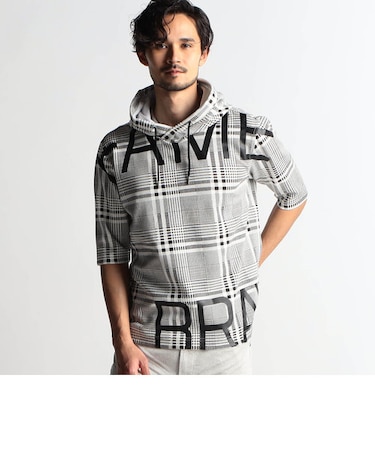 5分袖ロゴプリントプルオーバーパーカ