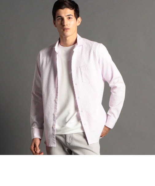 ヘリンボンジャカード ストレッチシャツ