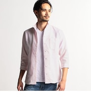 シアードビーチェック７分袖イタリアンカラーシャツ