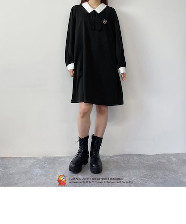 【TOM and JERRY】ワンポイント刺繍リボンタイワンピース