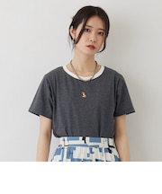 キツネ刺繍リンガーTシャツ