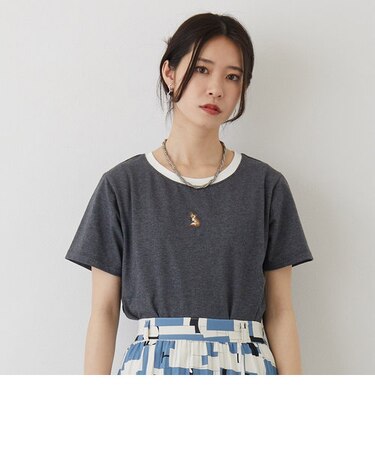 キツネ刺繍リンガーTシャツ