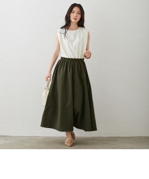 異素材切り替えレイヤードワンピース