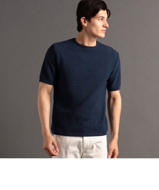 バスケットチェック ニットTシャツ
