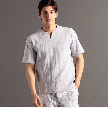 シャドーチェック キーネックTシャツ