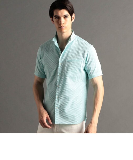 ヘリンボンジャカード スタンドカラーシャツ