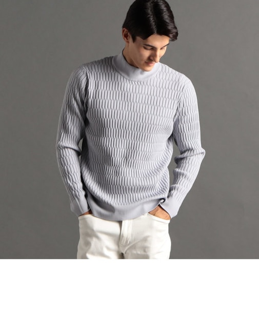 ジオメトリックリブ モックネックニット