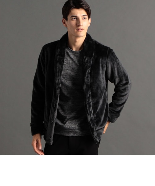 ショールカラー ボアカーディガン