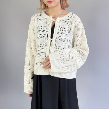 透かし編みリボンカーディガン