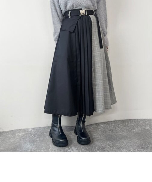 プリーツミックスフレアスカート