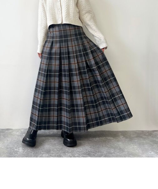 先染めチェックロングプリーツスカート