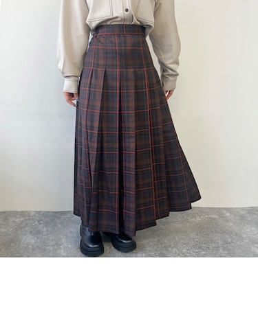 先染めチェックロングプリーツスカート