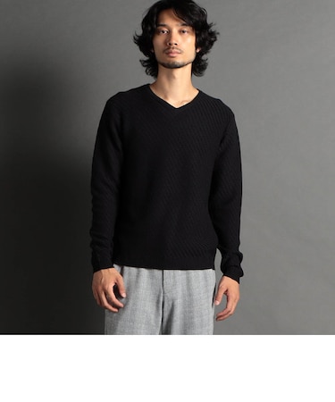 12GGバイヤスジャカードＶネックニット