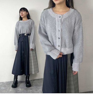 前後2WAYブークレ起毛カーディガン