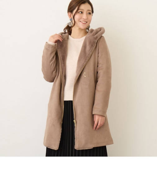 ファー付き２WAYコート／スエードボンディング
