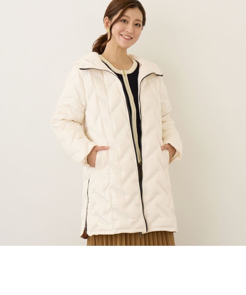エンボス加工 シームレスダウン ロングコート／タフタ