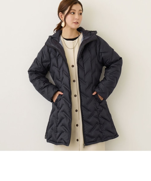 エンボス加工 シームレスダウン ロングコート／タフタ